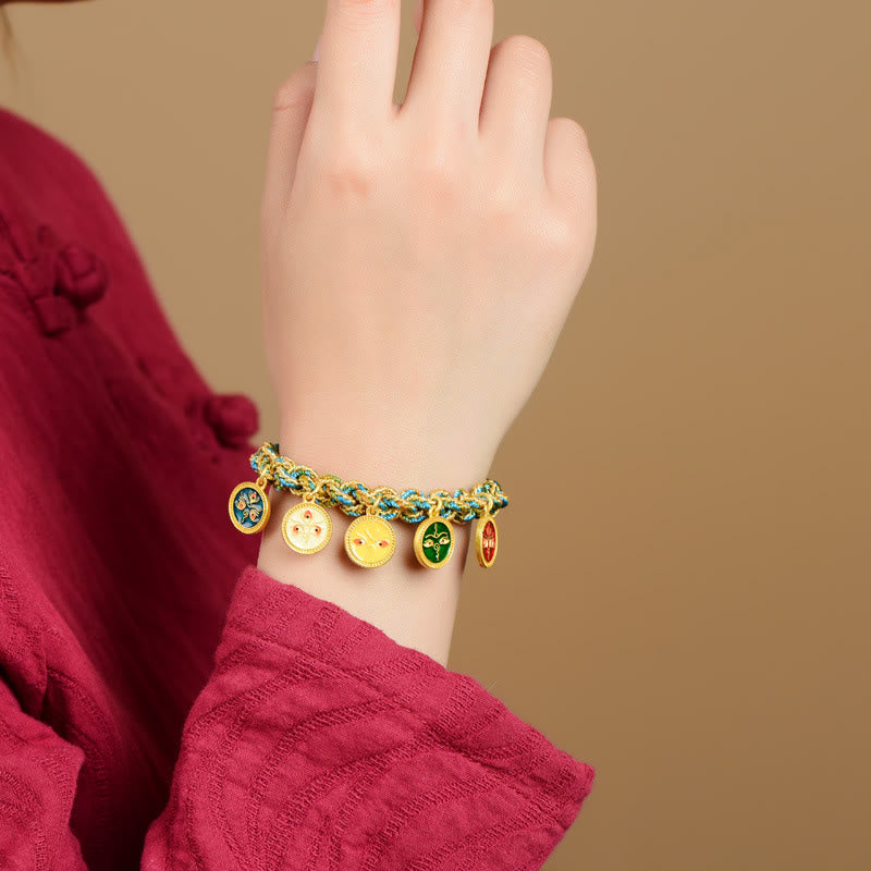 Nimara Ritual Tibetan Five God Of Wealth Luck Handcrafted Braid String Bracelet