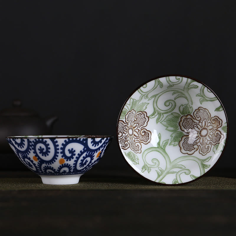 Nimara Ritual Flowers Fu Character Mountains Lotus Cherry Blossoms Ceramic Teacup Kung Fu Tea Cup