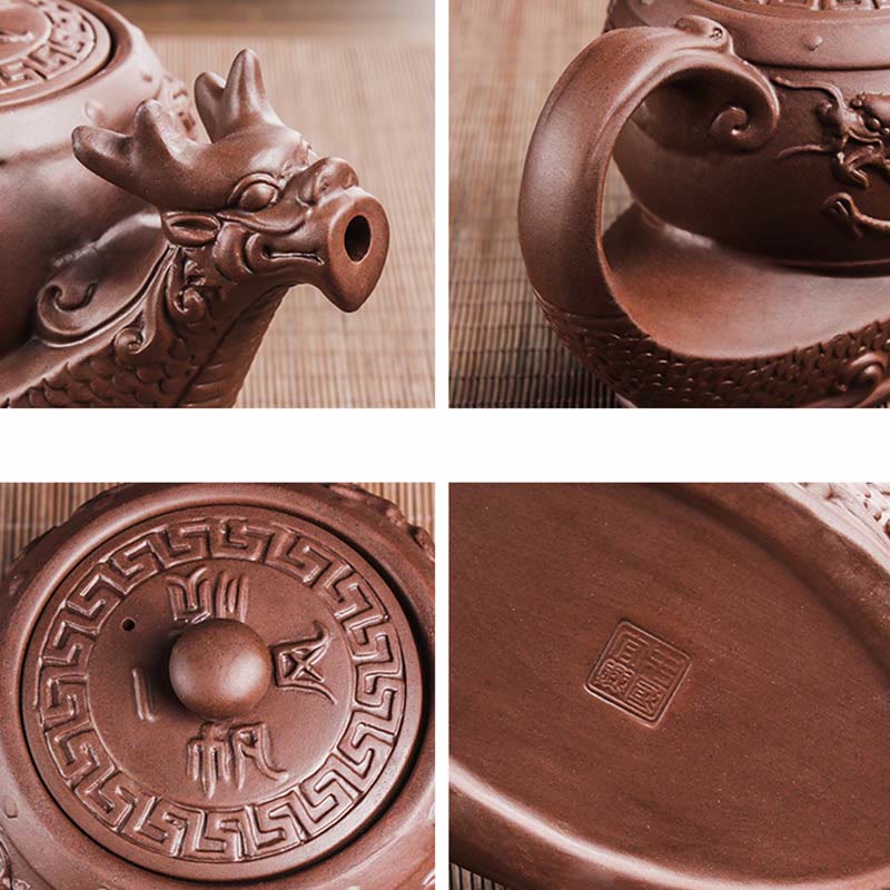 Nimara Ritual Vintage Dragon Auspicious Clouds Purple Clay Ceramic Teapot