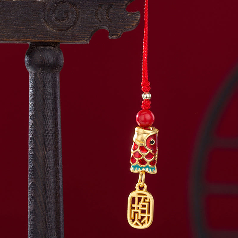 Nimara Ritual Koi Fish Cinnabar Attracting Wealth Wish Ruyi Charm Luck Phone Hanging Decoration