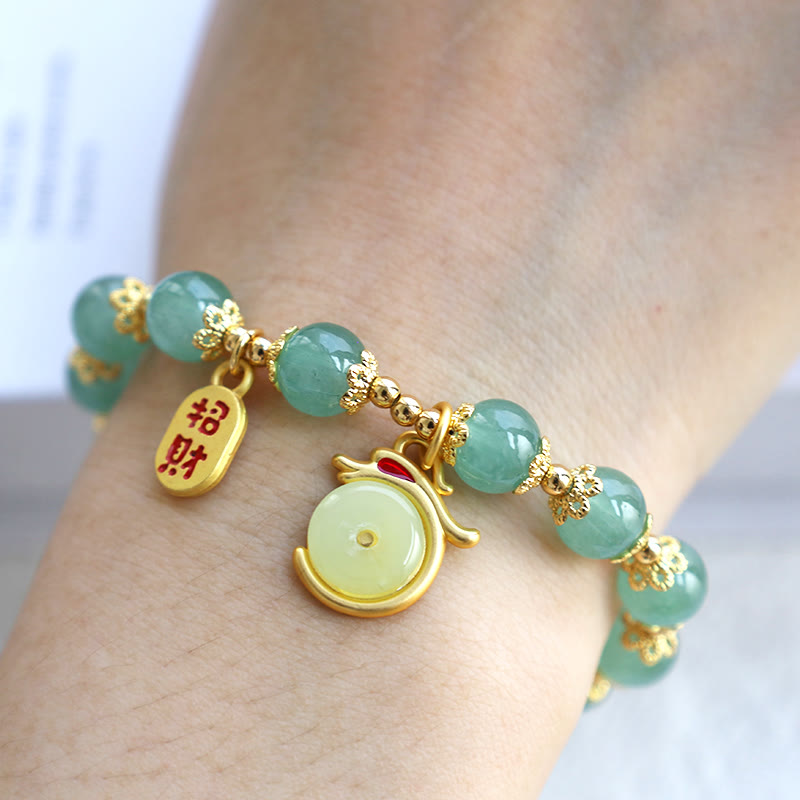 Nimara Ritual Year of the Dragon Red Agate Green Aventurine Peace Buckle Fu Character Lucky Fortune Bracelet
