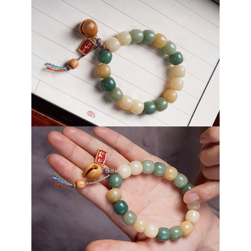 Nimara Ritual Natural Gradient Bodhi Seed Wisdom Wooden Fish Drum Charm Bracelet