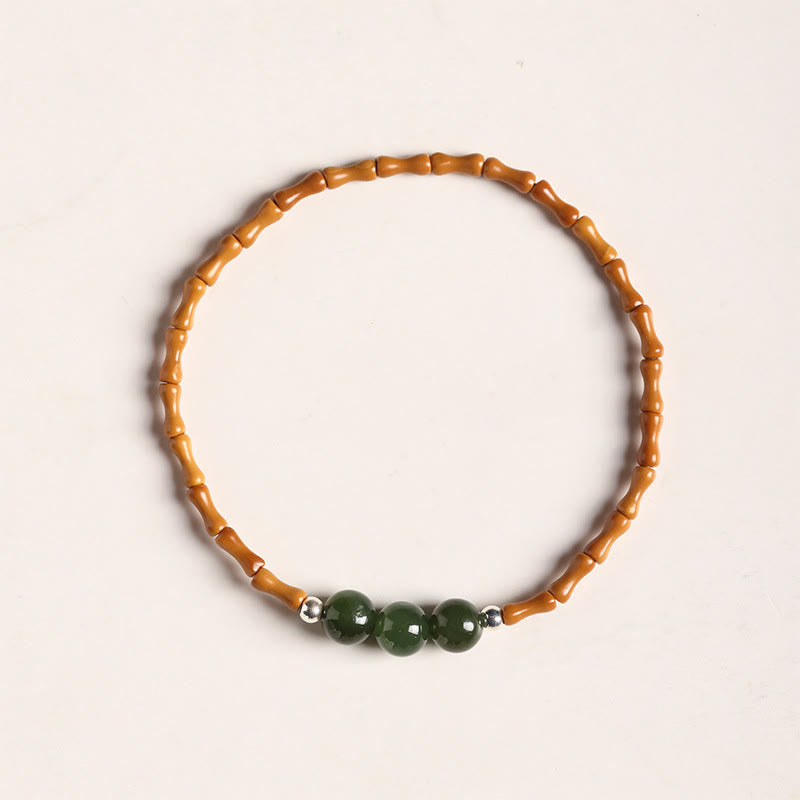 Nimara Ritual Natural Olive Pit Bamboo Pattern Hetian Jade Beads Luck Bracelet
