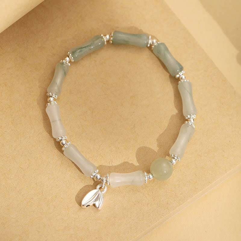 Nimara Ritual 925 Sterling Silver Natural Tianshan Jade Bamboo Charm Luck Bracelet
