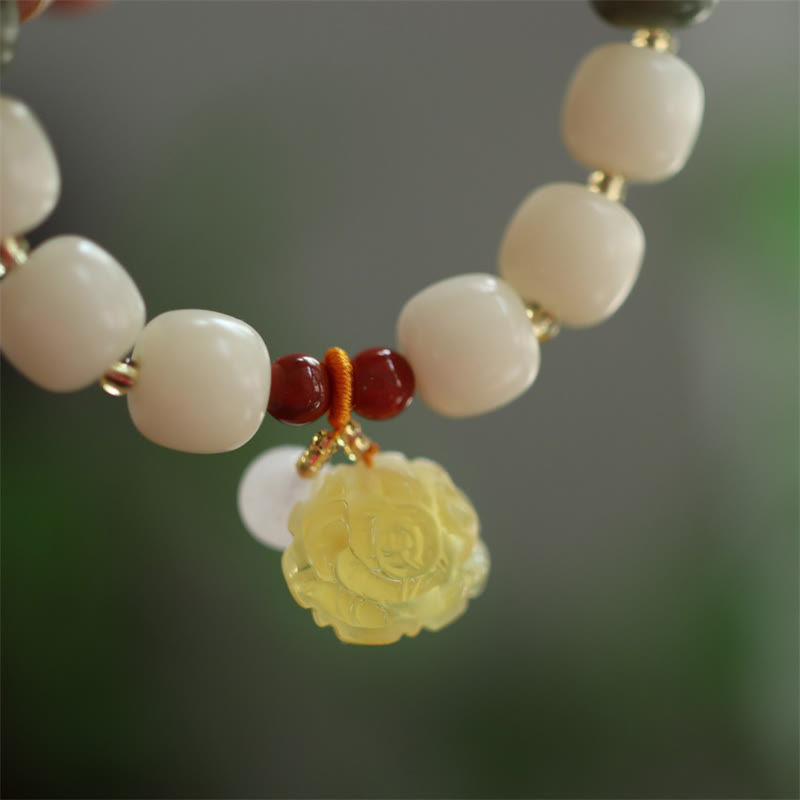 Nimara Ritual Gradient Bodhi Seed Amber Lotus Peace Bracelet