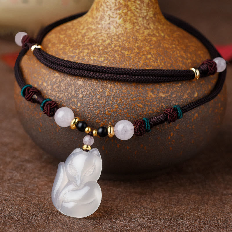 Nimara Ritual Chalcedony Fox Pink Crystal Bead Harmony String Necklace Pendant