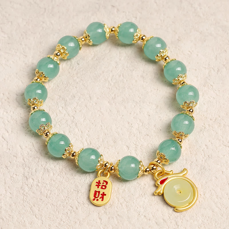 Nimara Ritual Year of the Dragon Red Agate Green Aventurine Peace Buckle Fu Character Lucky Fortune Bracelet