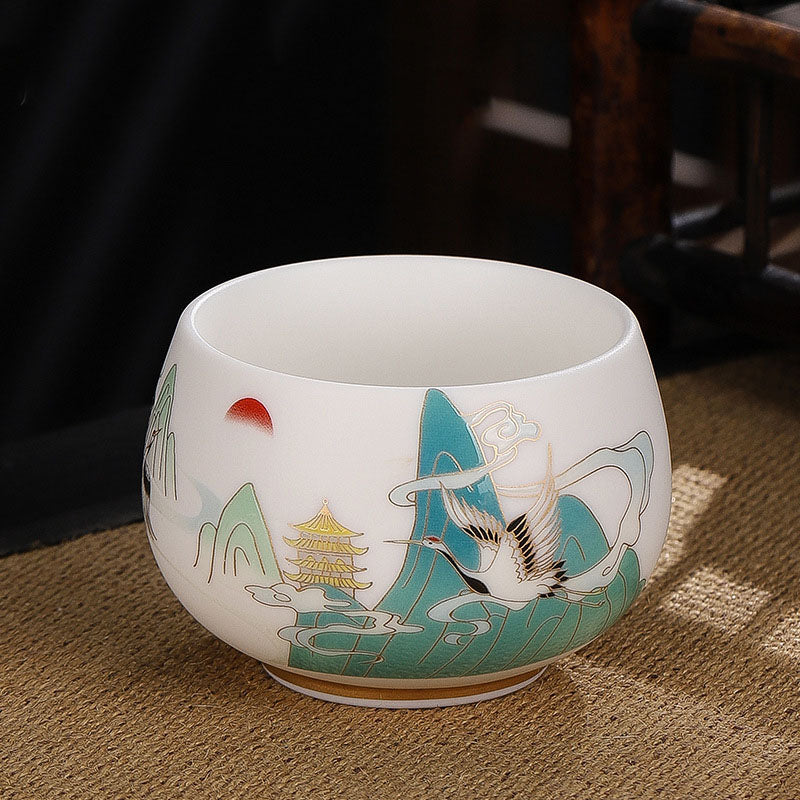 Nimara Ritual Dragon Cicada Bamboo Deer Crane Lotus Plum Flower Ceramic Teacup Kung Fu Tea Cup Bowl 185ml