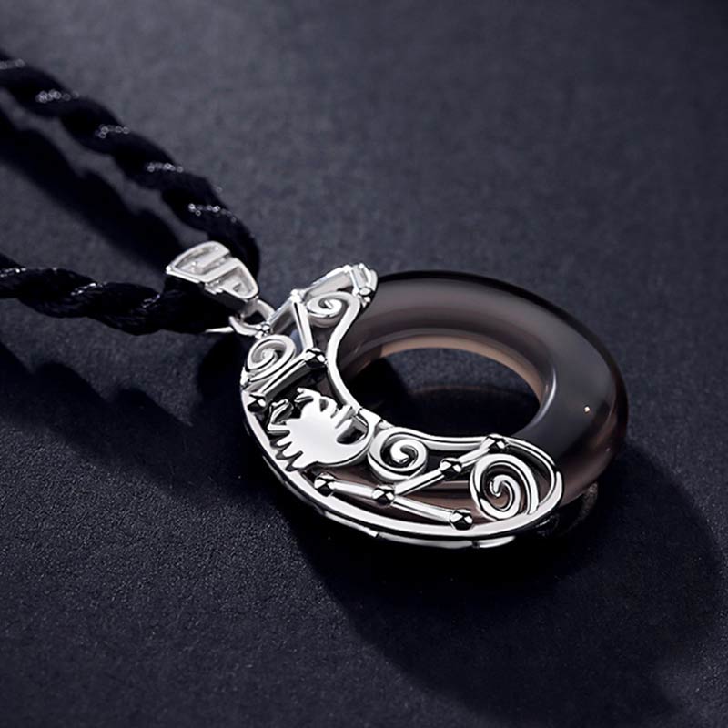Nimara Ritual 12 Constellations of the Zodiac Ice Obsidian Blessing Round Pendant Necklace