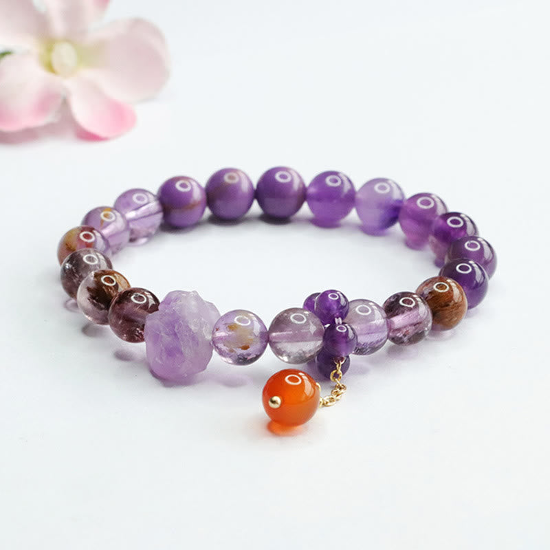 Nimara Ritual Natural Amethyst Purple Phantom Gemstone Spiritual Awareness Bracelet