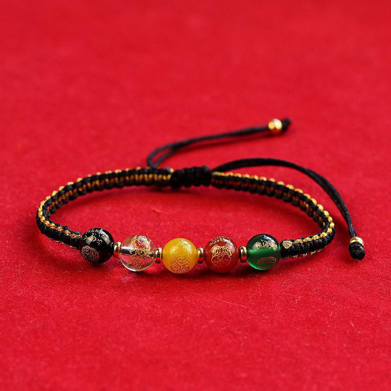Nimara Ritual Five Directions Gods of Wealth Agate Handmade Protection String Braid Bracelet
