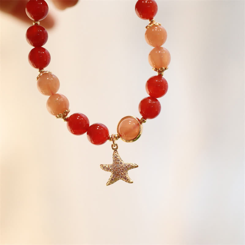 Nimara Ritual Sun Stone Peach Moonstone Red Agate Crystal Star Wealth Bracelet