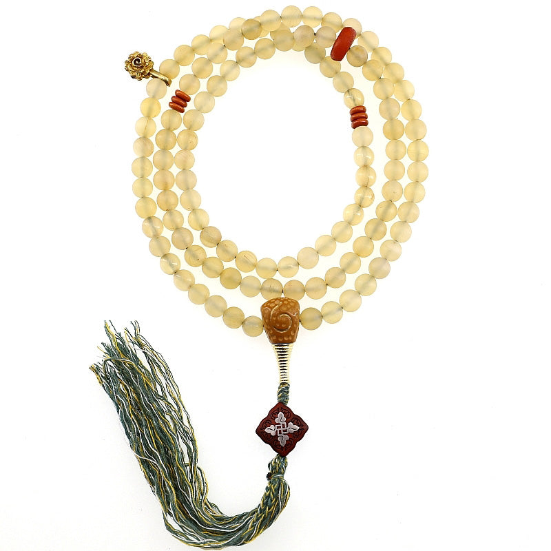Nimara Ritual 108 Mala Beads Tibet Sheep Horn Amber Luck Bracelet