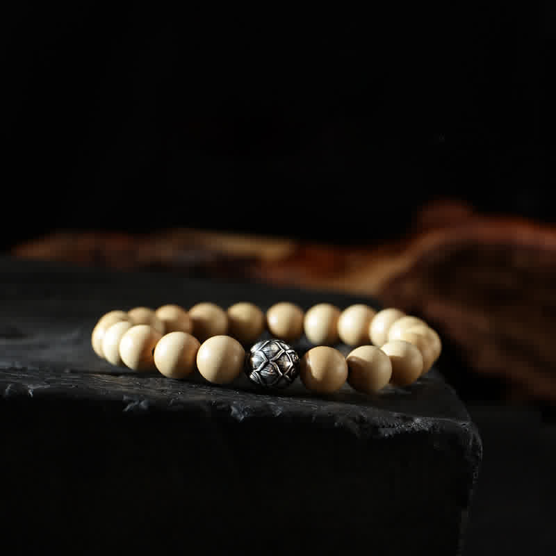 Nimara Ritual Tibet Peach Wood Lotus Cinnabar Bagua Yin Yang Luck Wealth Bracelet