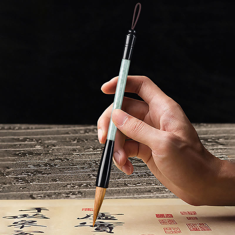 Nimara Ritual Natural Jade Luck Chinese Calligraphy Brush Pen Chinese Writing Brush With Gift Box