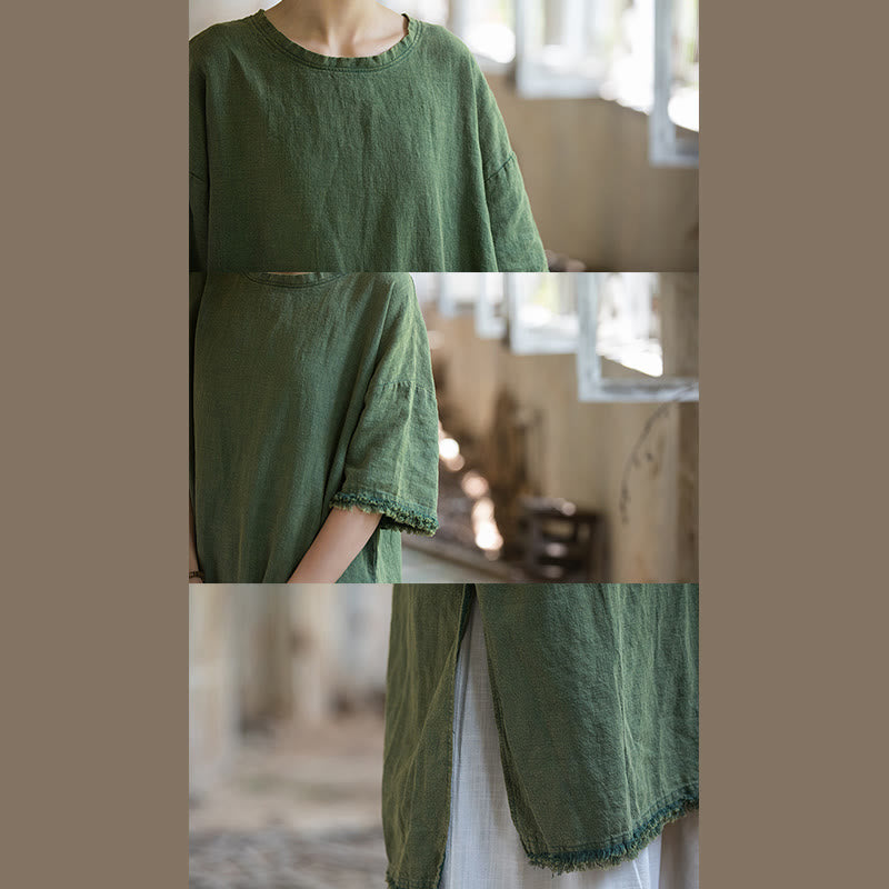 Nimara Ritual Ramie Linen Split Hem Top Women's Half Sleeve T-Shirts