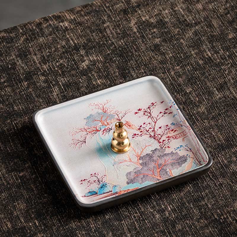 Nimara Ritual Mountain Lake Flower Leaf Healing Ceramic Plate Tray Stick Incense Burner Decoration