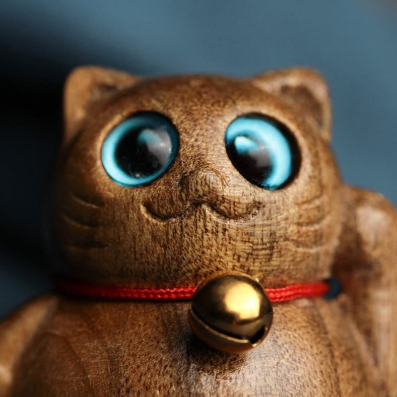 Nimara Ritual Mini Lucky Cat Kitten Phoebe Zhennan Wood Blessing Decoration