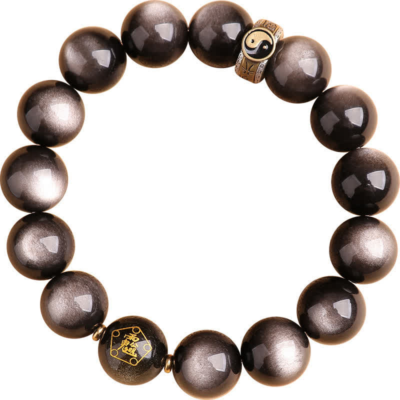 Nimara Ritual 925 Sterling Silver Black Obsidian Gold Sheen Obsidian Silver Sheen Obsidian Yin Yang Protection Bracelet