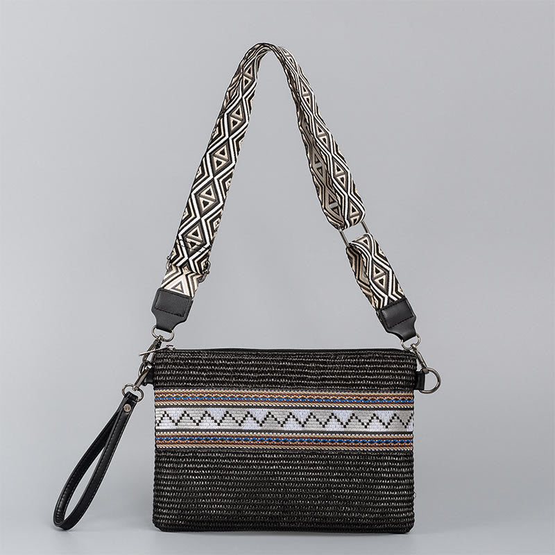 Nimara Ritual Boho Colorful Geometry Straw Woven Crossbody Bag Shoulder Bag Handbag