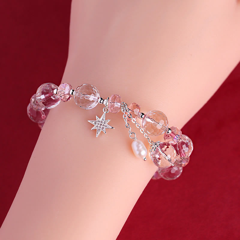Nimara Ritual White Crystal Pink Crystal Protection Star Charm Bracelet