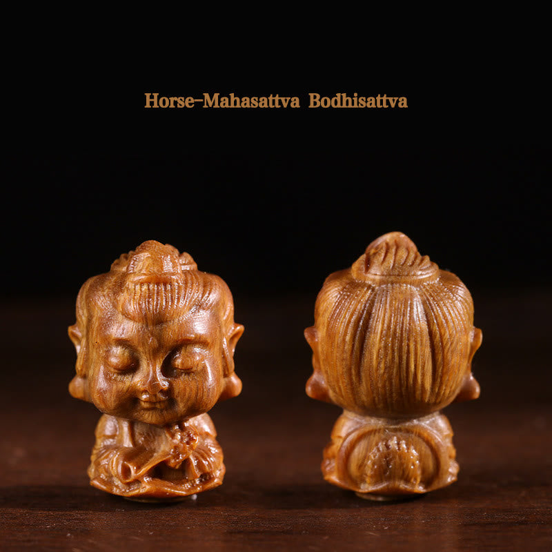 Nimara Ritual Chinese Zodiac Natal Buddha Green Sandalwood Lotus Engraved Positive Home Decoration