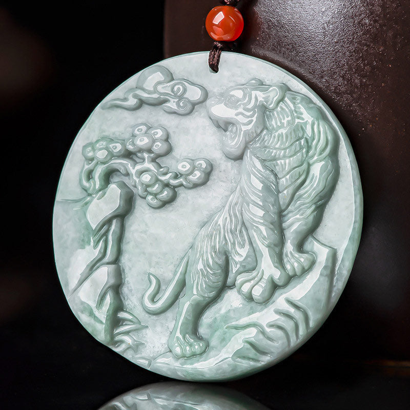 Nimara Ritual Chinese Zodiac Tiger Jade Protection Necklace String Pendant