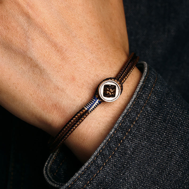 Nimara Ritual 925 Sterling Silver Handmade Button Protection Weave String Bracelet