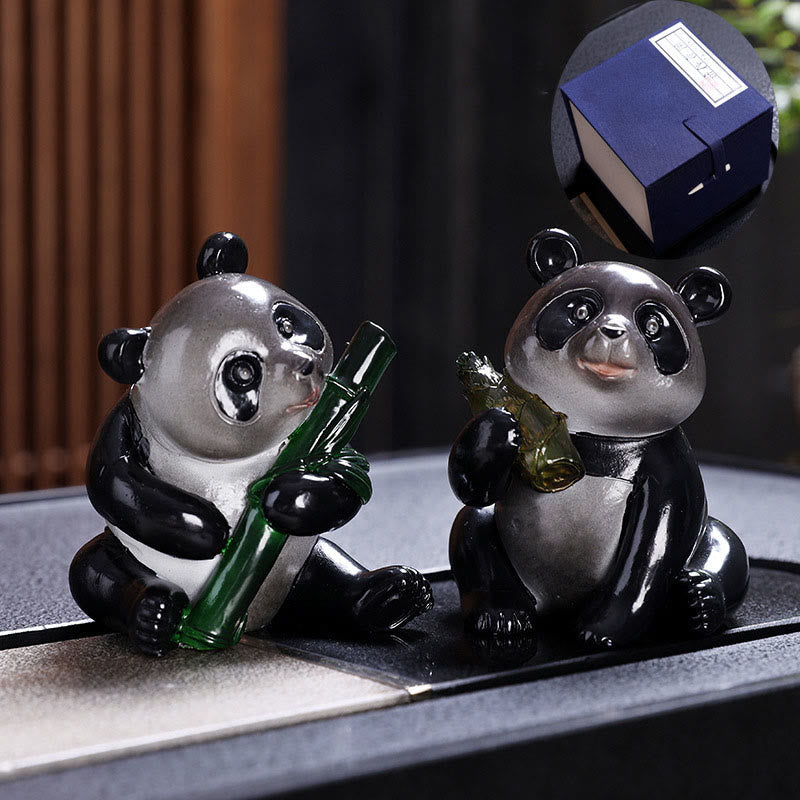 Nimara Ritual Color Changing Small Cute Panda Bamboo Tea Pet Resin Home Figurine Decoration