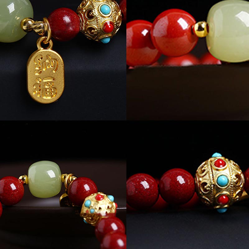Nimara Ritual Cinnabar Green Aventurine Fortune Protection Charm Bracelet