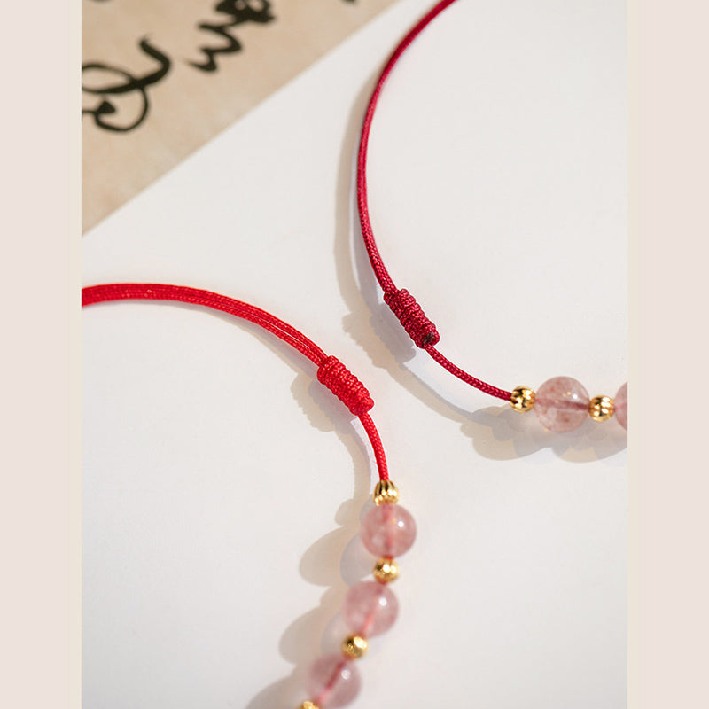 Nimara Ritual Strawberry Crystal Beads Luck Red String Anklet