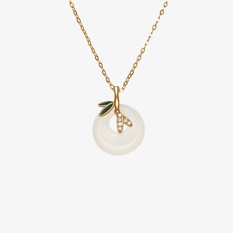 Nimara Ritual 925 Sterling Silver Natural Chalcedony Bamboo Leaf Peace Buckle Positive Necklace Pendant