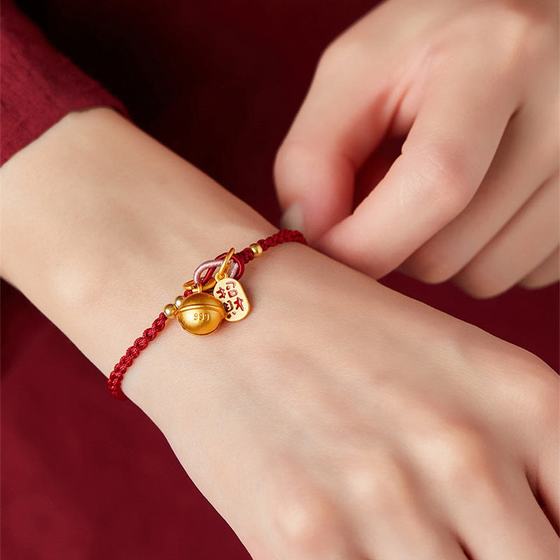Nimara Ritual Handmade Fu Character Charm Luck Happiness Bell Red Rope Bracelet