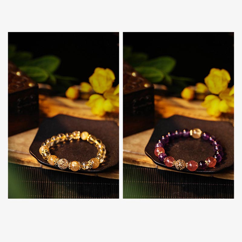 Nimara Ritual Natural Citrine Amethyst Rutilated Quartz Prosperity Protection Bracelet