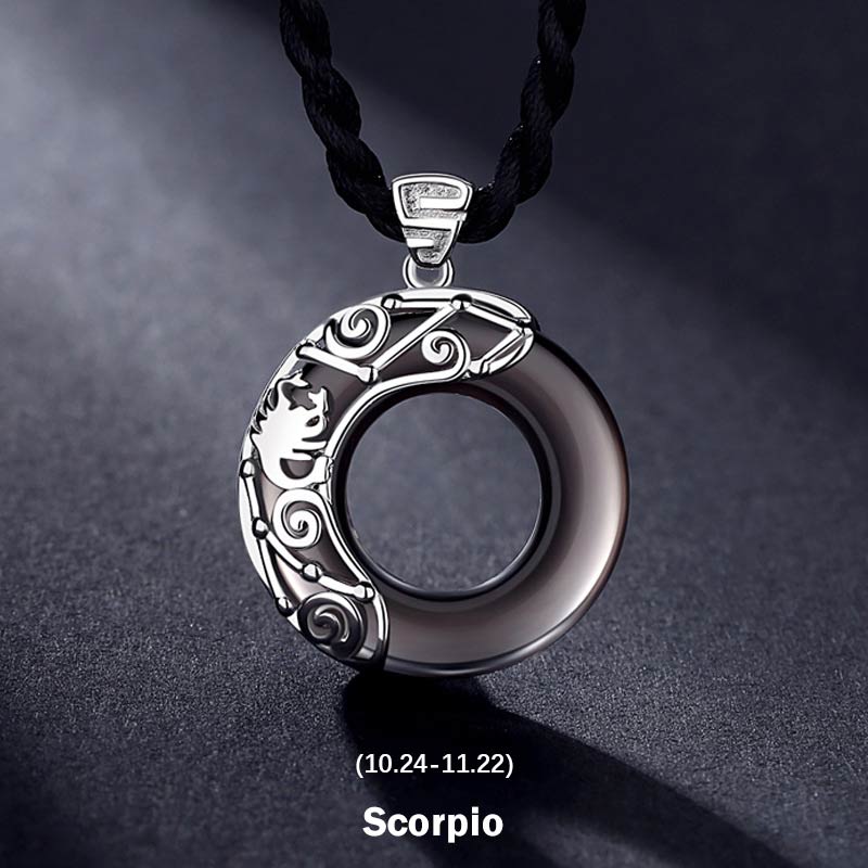 Nimara Ritual 12 Constellations of the Zodiac Ice Obsidian Blessing Round Pendant Necklace