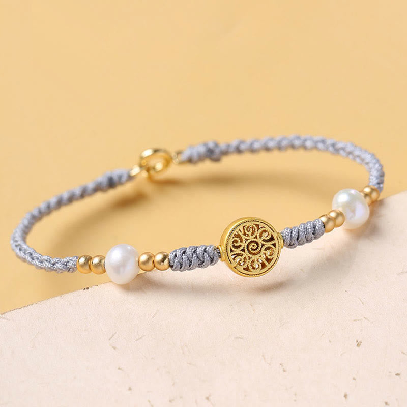 Nimara Ritual Copper Coin Fortune Tree Pearl Luck Blue Rope Braided Bracelet