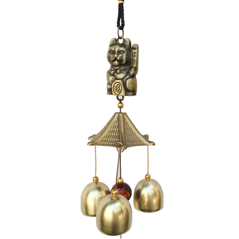 Nimara Ritual Auspicious Wealth Cat Wall Hanging Chime Bell Copper Luck Handmade Home Decoration
