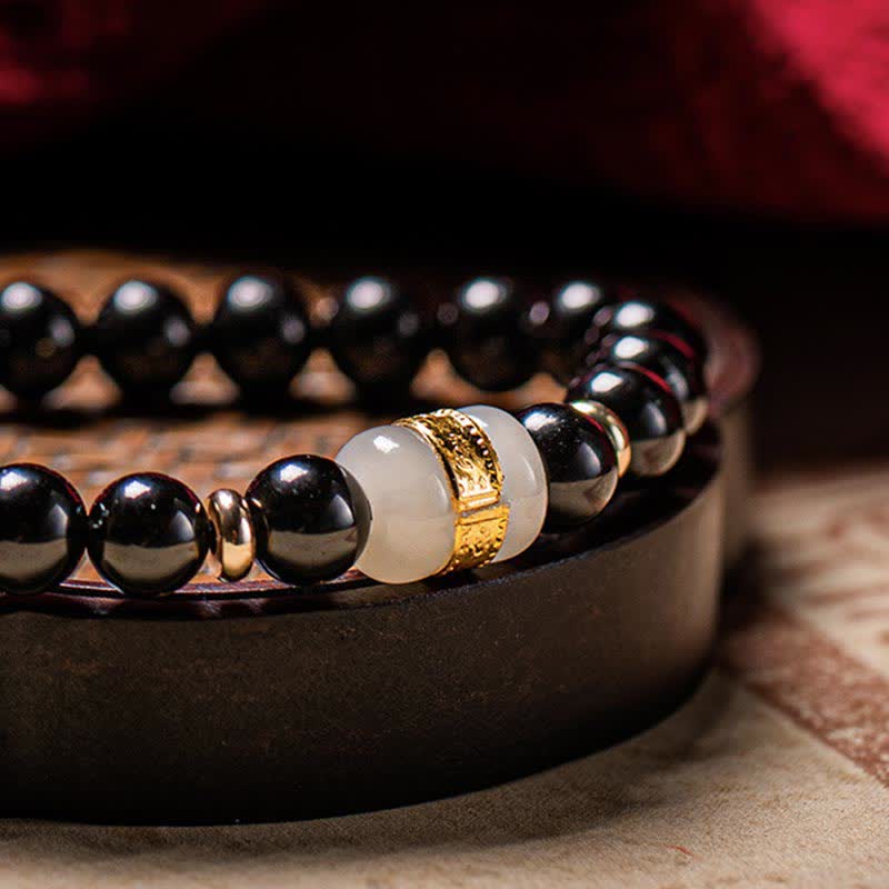 Nimara Ritual Black Obsidian Jade Om Mani Padme Hum Strength Couple Magnetic Bracelet