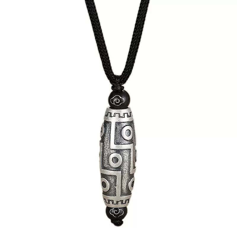Nimara Ritual Tibet Nine-Eye Dzi Bead Pattern Copper Auspicious Clouds Wealth Necklace Pendant