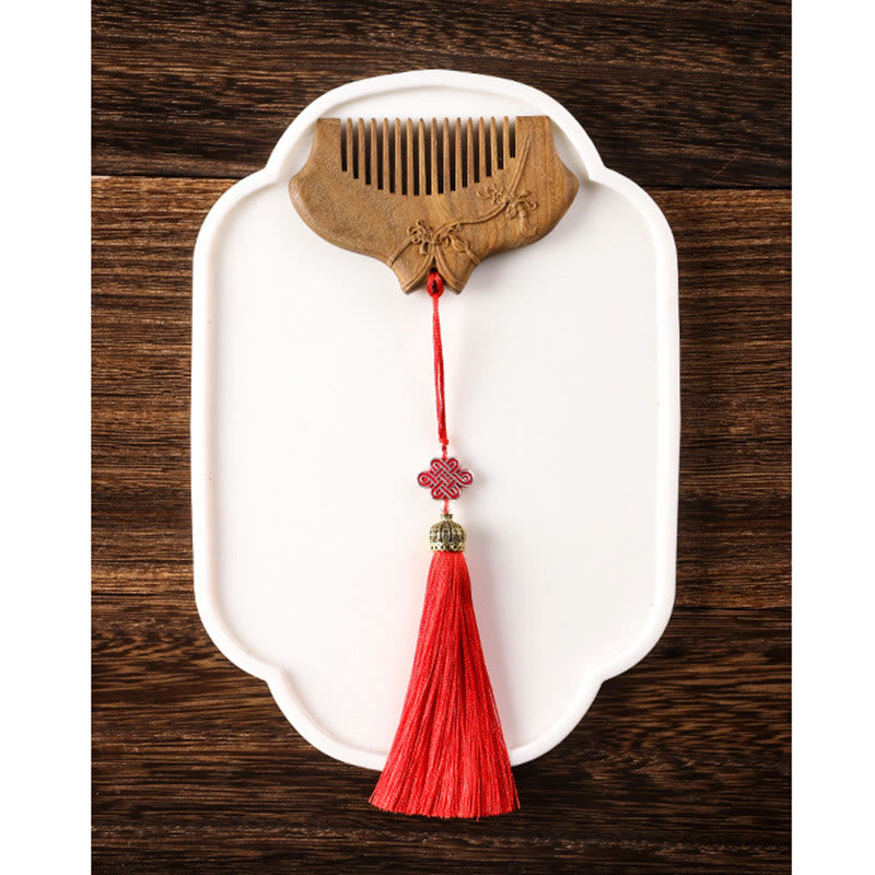 Nimara Ritual Green Sandalwood Flower Pattern Engraved Soothing Comb