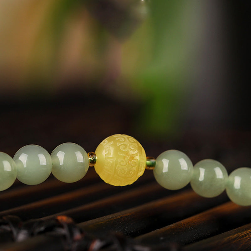 Nimara Ritual Jade Red Agate Amber Laughing Buddha Prosperity Bracelet