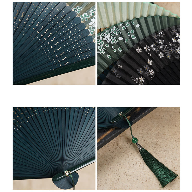 Nimara Ritual Simple Cherry Flower Hollow Engraved Handheld Bamboo Folding Fan