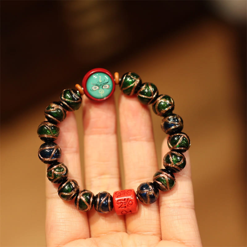 Nimara Ritual Tibetan Gold Swallowing Beast Family Five God Of Wealth Thangka Fortune Bead Bracelet