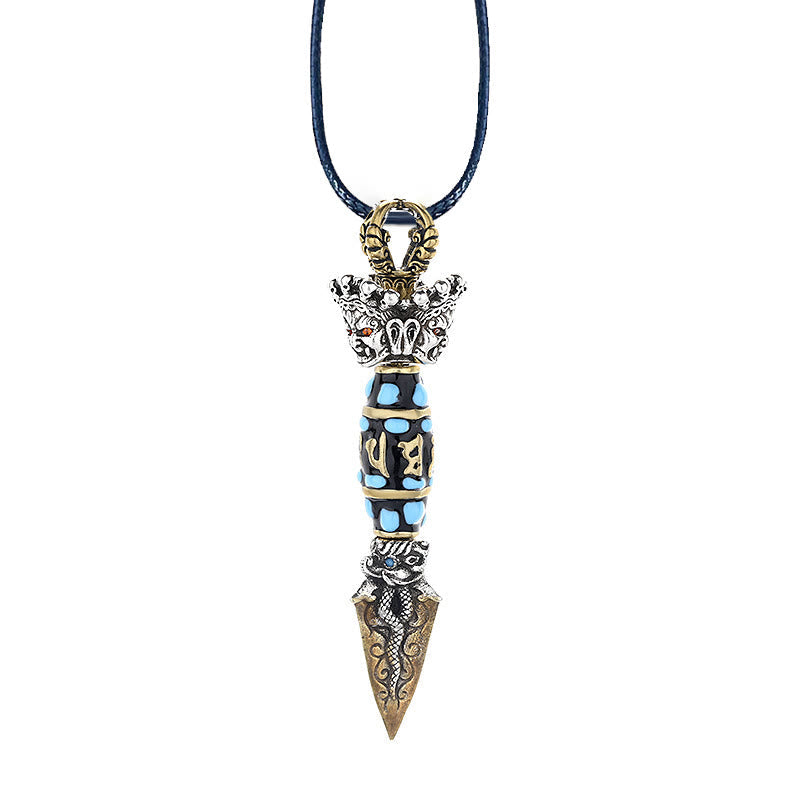 Nimara Ritual Tibet Om Mani Padme Hum Dzi Bead Dorje Vajra Pattern Wealth Rotatable Necklace Pendant