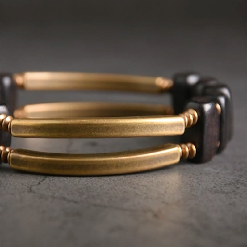 Nimara Ritual Tibetan Ebony Wood Brass Copper Balance Double Layer Bracelet
