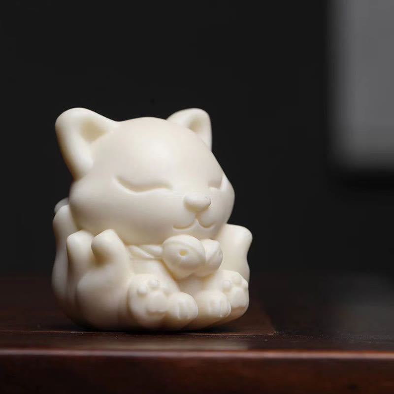 Nimara Ritual Mini Nine Tailed Fox Ivory Fruit Sandalwood Green Sandalwood Blessing Decoration