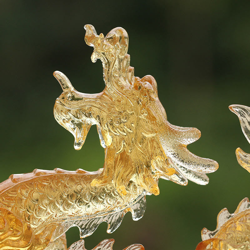 Nimara Ritual Handmade Chinese Zodiac Yellow Dragon Liuli Crystal Art Piece Luck Protection Home Office Decoration