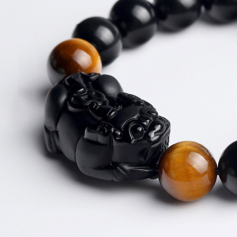 Nimara Ritual FengShui PiXiu Rainbow Obsidian Tiger Eye Wealth Bracelet