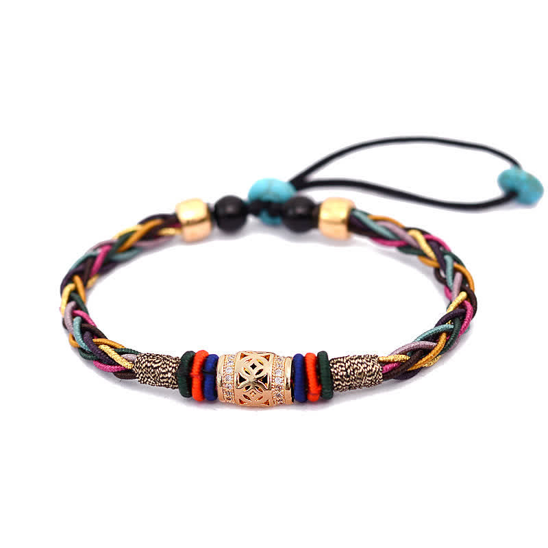 Nimara Ritual Tibetan Handmade Eight Thread Knot Copper Coin Luck Weave String Bracelet