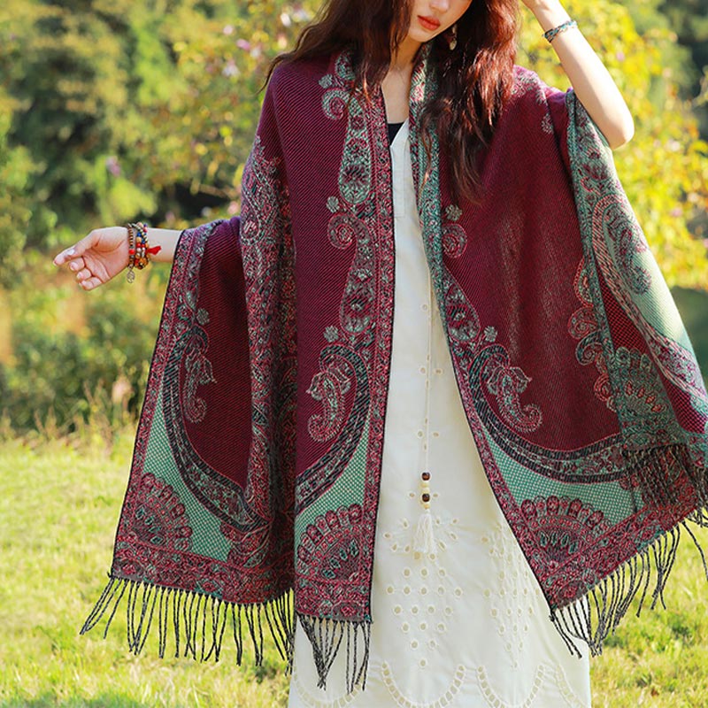 Nimara Ritual Tibetan Vine Leaves Pattern Design Shawl Cozy Travel Scarf Wrap